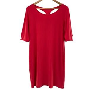Clara SunWoo 1/2 Sleeve Scoop Neck Knee-Length Cut Out Detail Red Coral Dress S